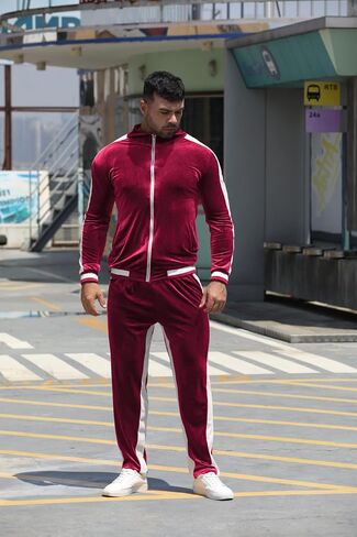 RPOVIG Velour Tracksuit Sweatsuit Velvet:Men's Jogging track suit 2 Pieces Set Zip Up Sweatshirts Jacket Pants With Pockets in Saudi Arabia
