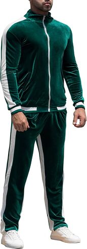 RPOVIG Velour Tracksuit Sweatsuit Velvet:Men's Jogging track suit 2 Pieces Set Zip Up Sweatshirts Jacket Pants With Pockets in Saudi Arabia