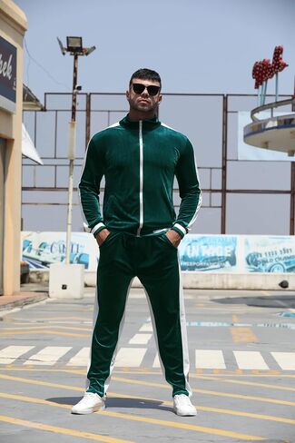 RPOVIG Velour Tracksuit Sweatsuit Velvet:Men's Jogging track suit 2 Pieces Set Zip Up Sweatshirts Jacket Pants With Pockets in Saudi Arabia