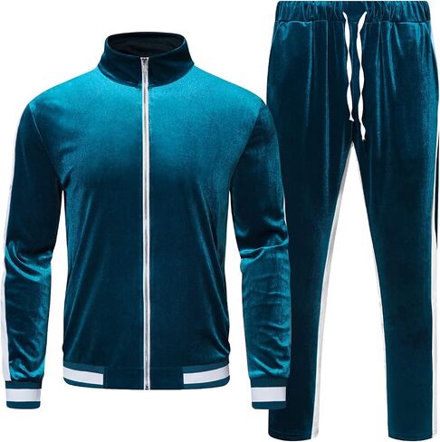 RPOVIG Velour Tracksuit Sweatsuit Velvet:Men's Jogging track suit 2 Pieces Set Zip Up Sweatshirts Jacket Pants With Pockets in Saudi Arabia
