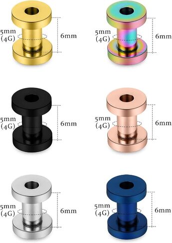 Vsnnsns 14G 12G 8G 6G 4G 2G 0G 00G Screw Fit Ear Gauges Kit Surgical Steel Tunnel Expander Earrings Earlobe Plugs Body Piercing Jewelry Set for Women Men 6 Pairs in Saudi Arabia