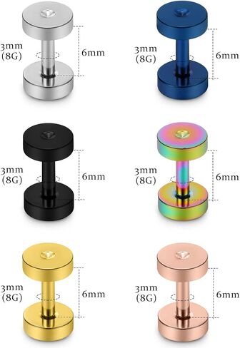 Vsnnsns 14G 12G 8G 6G 4G 2G 0G 00G برغي مناسب لمجموعة قياس الأذن الجراحية الفولاذية نفق المتوسع أقراط شحمة الأذن المقابس هيئة ثقب المجوهرات مجموعة للنساء الرجال 6 أزواج in Kuwait