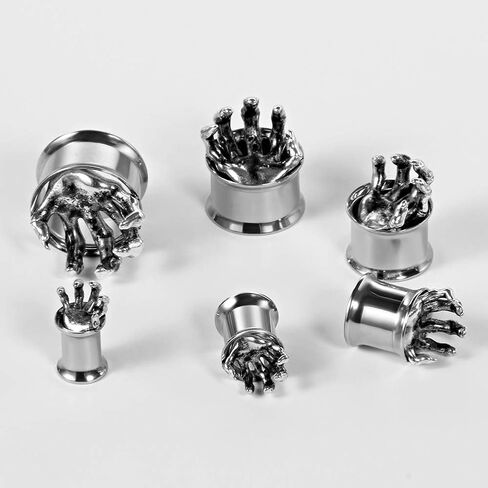 TBOSEN 2pcs Silver Cool Punk Rock Skeleton Skull Hand Bone Gauges For Ears Single Flared Ear Plugs And Tunnels 2g-1 inch in Kuwait