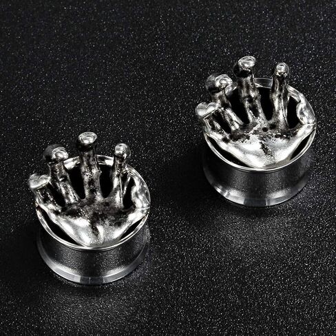 TBOSEN 2pcs Silver Cool Punk Rock Skeleton Skull Hand Bone Gauges For Ears Single Flared Ear Plugs And Tunnels 2g-1 inch in Kuwait