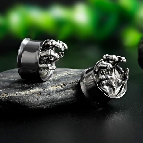 TBOSEN 2pcs Silver Cool Punk Rock Skeleton Skull Hand Bone Gauges For Ears Single Flared Ear Plugs And Tunnels 2g-1 inch in Kuwait