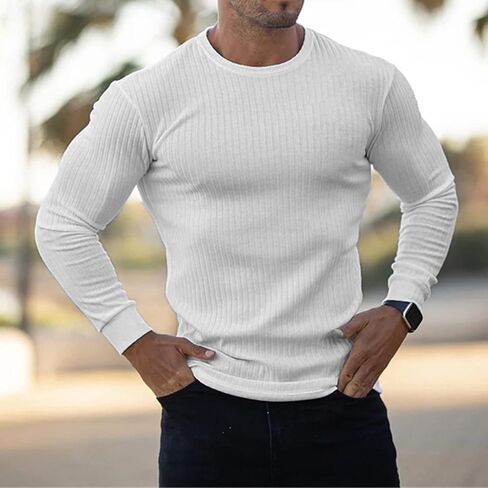 Autumn Fashion Thin Sweater Men's Long Sleeve Pullover O Neck Solid Color Slim Sweater Knit Top in Saudi Arabia