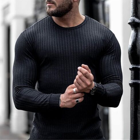 Autumn Fashion Thin Sweater Men's Long Sleeve Pullover O Neck Solid Color Slim Sweater Knit Top in Saudi Arabia