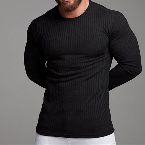 Autumn Fashion Thin Sweater Men's Long Sleeve Pullover O Neck Solid Color Slim Sweater Knit Top in Saudi Arabia