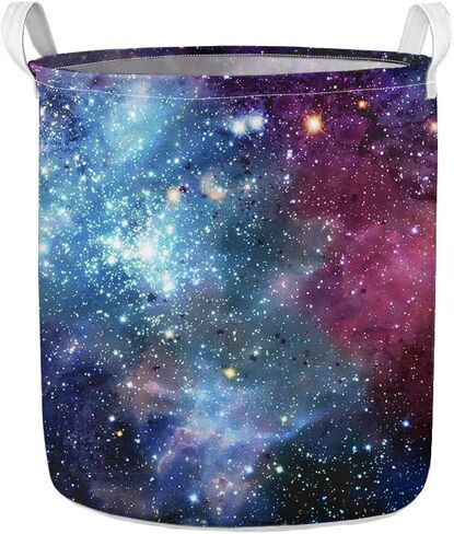 UZZUHI Galaxy Starry Sky Foldable Storage Bin Heavy Duty Tote Handle Organizer for College Men Adult Round Kids Hamper Unisex Without Lid Sturdy in Saudi Arabia