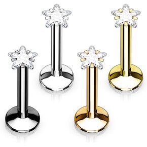 WILDKLASS 4 Pcs Value Pack Internally Threaded Star Prong Top Gem Labret Monroe Titanium IP Over 316L Surgical Steel in Kuwait