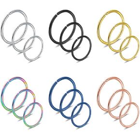 Ruifan 18PCS Mix Size Stainless Steel Clip on Fake Nose Lip Helix Cartilage Tragus Ear Hoop Ring 22G 20G 18G 6-10mm in Kuwait