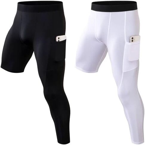 Hotfiary Men's One Leg Compression Pants Capri Tights 3/4 Athletic Leggings Base Layers for Basketball Running (2 pcs) in Kuwait