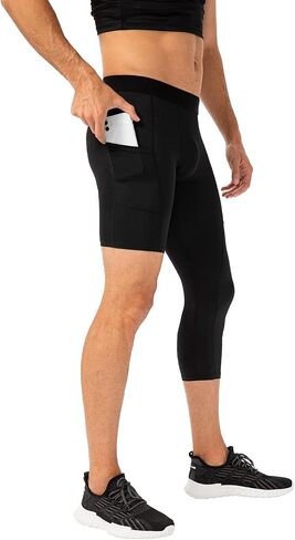 Hotfiary Men's One Leg Compression Pants Capri Tights 3/4 Athletic Leggings Base Layers for Basketball Running (2 pcs) in Kuwait