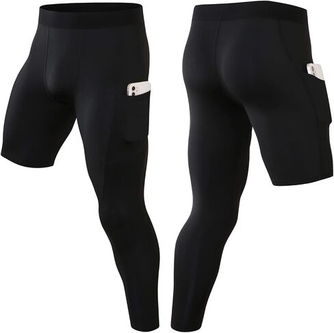 Hotfiary Men's One Leg Compression Pants Capri Tights 3/4 Athletic Leggings Base Layers for Basketball Running (2 pcs) in Kuwait