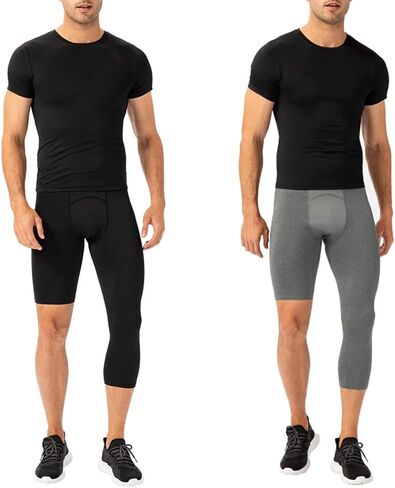 Hotfiary Men's One Leg Compression Pants Capri Tights 3/4 Athletic Leggings Base Layers for Basketball Running (2 pcs) in Kuwait