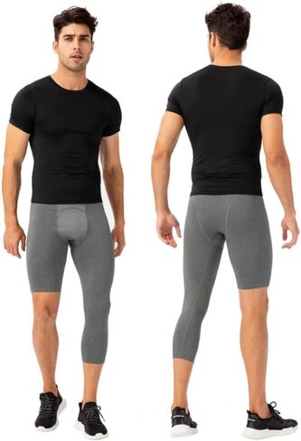 Hotfiary Men's One Leg Compression Pants Capri Tights 3/4 Athletic Leggings Base Layers for Basketball Running (2 pcs) in Kuwait