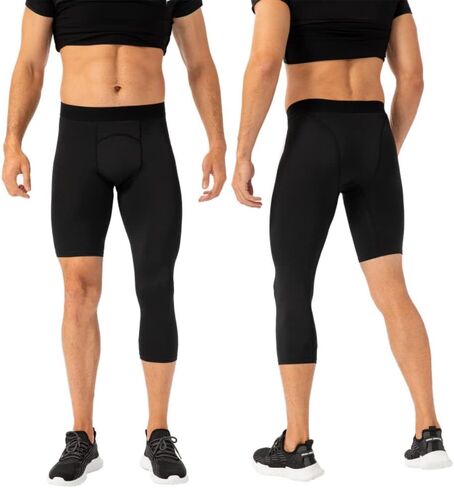 Hotfiary Men's One Leg Compression Pants Capri Tights 3/4 Athletic Leggings Base Layers for Basketball Running (2 pcs) in Kuwait