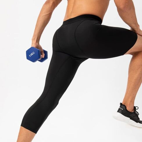 Hotfiary Men's One Leg Compression Pants Capri Tights 3/4 Athletic Leggings Base Layers for Basketball Running (2 pcs) in Kuwait