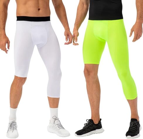 Hotfiary Men's One Leg Compression Pants Capri Tights 3/4 Athletic Leggings Base Layers for Basketball Running (2 pcs) in Kuwait