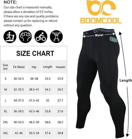 BOOMCOOL Men's Compression Pants with Pockets, Men's Running Tights Leggings Workout Dry Baselayer Gym Athletic Yoga Pants in Saudi Arabia
