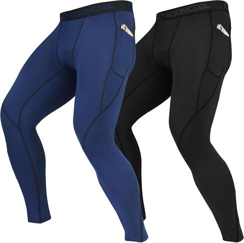 BOOMCOOL Men's Compression Pants with Pockets, Men's Running Tights Leggings Workout Dry Baselayer Gym Athletic Yoga Pants in Saudi Arabia