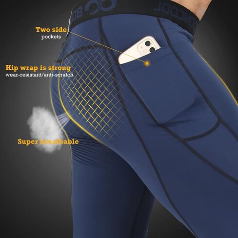 BOOMCOOL Men's Compression Pants with Pockets, Men's Running Tights Leggings Workout Dry Baselayer Gym Athletic Yoga Pants in Saudi Arabia