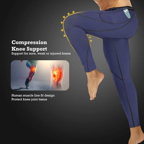 BOOMCOOL Men's Compression Pants with Pockets, Men's Running Tights Leggings Workout Dry Baselayer Gym Athletic Yoga Pants in Saudi Arabia