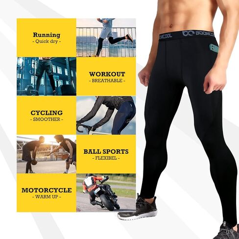 BOOMCOOL Men's Compression Pants with Pockets, Men's Running Tights Leggings Workout Dry Baselayer Gym Athletic Yoga Pants in Saudi Arabia