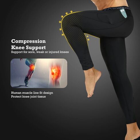 BOOMCOOL Men's Compression Pants with Pockets, Men's Running Tights Leggings Workout Dry Baselayer Gym Athletic Yoga Pants in Saudi Arabia