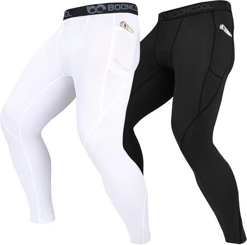BOOMCOOL Men's Compression Pants with Pockets, Men's Running Tights Leggings Workout Dry Baselayer Gym Athletic Yoga Pants in Saudi Arabia