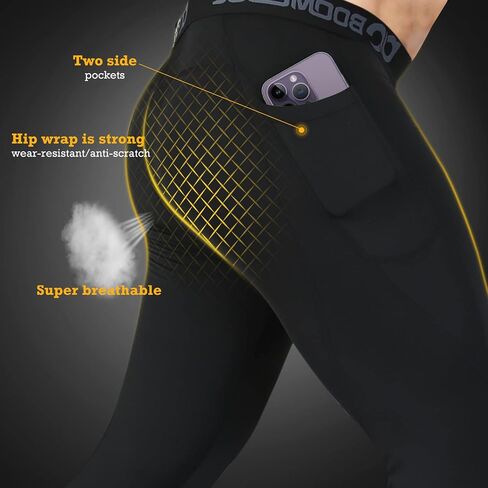 BOOMCOOL Men's Compression Pants with Pockets, Men's Running Tights Leggings Workout Dry Baselayer Gym Athletic Yoga Pants in Saudi Arabia