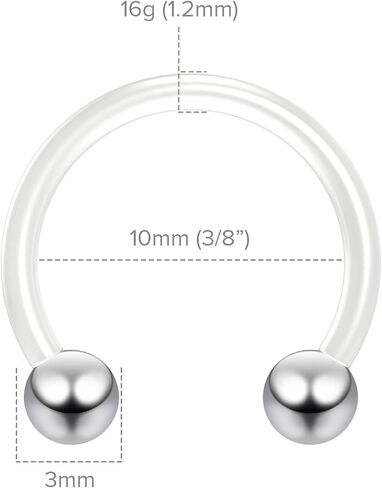 2pc 16g Flexible Bioflex Circular Barbell Horseshoe Septum Ring Bioplast Piercing 10mm Anodized Ball in Saudi Arabia