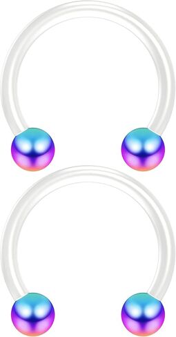 2pc 16g Flexible Bioflex Circular Barbell Horseshoe Septum Ring Bioplast Piercing 10mm Anodized Ball in Saudi Arabia