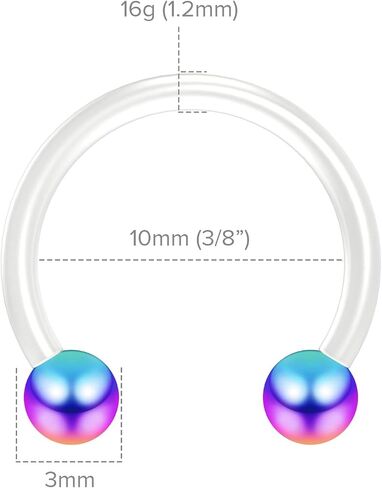 2pc 16g Flexible Bioflex Circular Barbell Horseshoe Septum Ring Bioplast Piercing 10mm Anodized Ball in Saudi Arabia