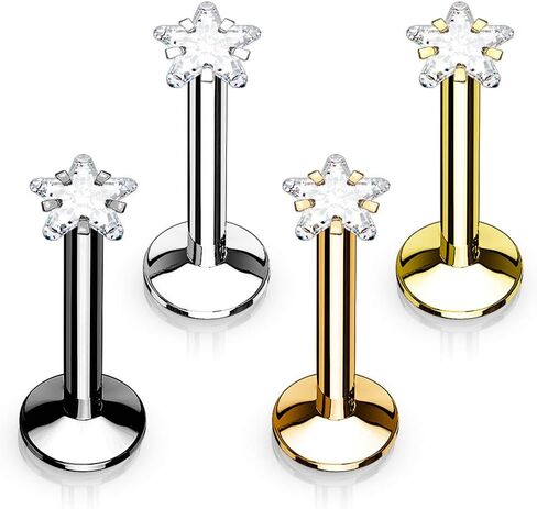 WILDKLASS 4 Pcs Value Pack Internally Threaded Star Prong Top Gem Labret Monroe Titanium IP Over 316L Surgical Steel in Kuwait