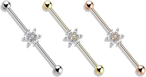 Covet Jewelry 6 Princess Cut CZ Petal Flower 316L Surgical Steel Industrial Barbells in Saudi Arabia