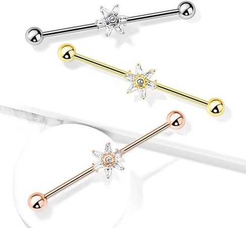 Covet Jewelry 6 Princess Cut CZ Petal Flower 316L Surgical Steel Industrial Barbells in Saudi Arabia