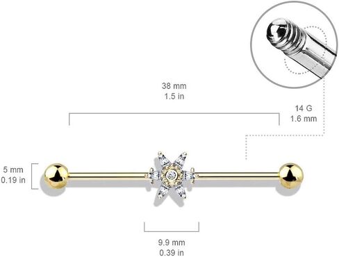 Covet Jewelry 6 Princess Cut CZ Petal Flower 316L Surgical Steel Industrial Barbells in Saudi Arabia