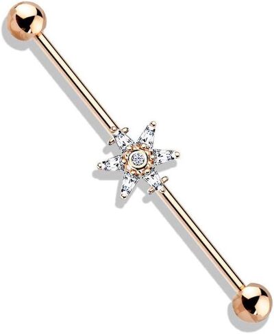 Covet Jewelry 6 Princess Cut CZ Petal Flower 316L Surgical Steel Industrial Barbells in Saudi Arabia