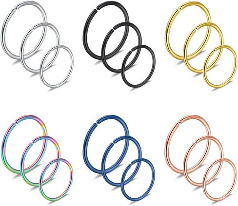 Ruifan 18PCS Mix Size Stainless Steel Clip on Fake Nose Lip Helix Cartilage Tragus Ear Hoop Ring 22G 20G 18G 6-10mm in Kuwait