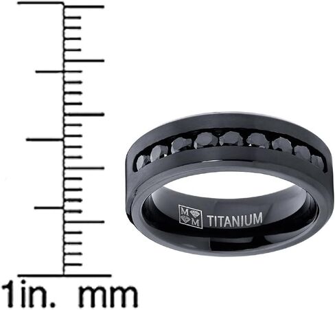 Metal Masters Co. Men's Black Titanium Ring Wedding Engagement Band with 9 Large Channel Set Black CZ, 8mm in Saudi Arabia