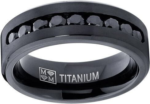 Metal Masters Co. Men's Black Titanium Ring Wedding Engagement Band with 9 Large Channel Set Black CZ, 8mm in Saudi Arabia