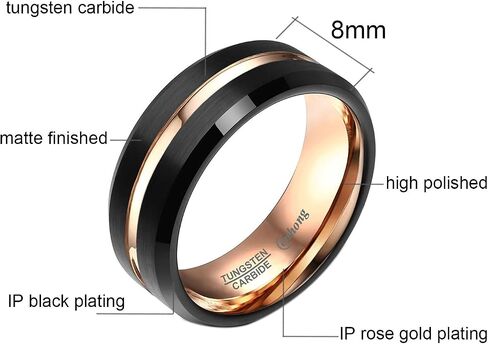 enhong 8mm Stainless Steel Matte Brushed Wedding Band Rings for Men,Black Blue Purple Gold Colors Available in Kuwait