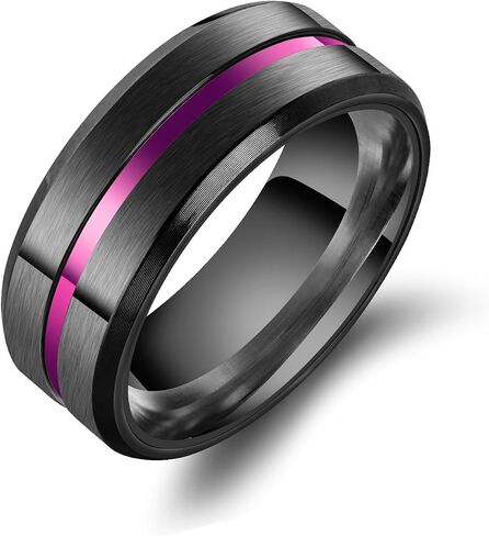 enhong 8mm Stainless Steel Matte Brushed Wedding Band Rings for Men,Black Blue Purple Gold Colors Available in Kuwait