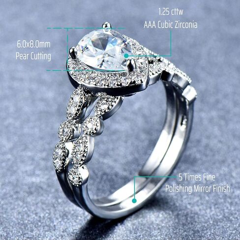 Ahloe Jewelry Teardrop Wedding Ring Sets for Him and Her Women Men Titanium Stainless Steel Bands Cz 18k Gold Pear Shaped Couple Rings in Saudi Arabia