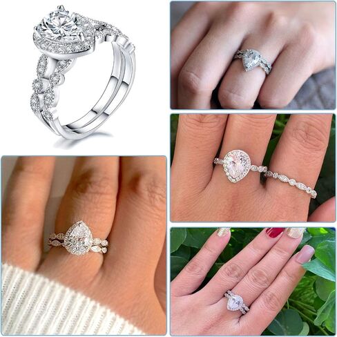 Ahloe Jewelry Teardrop Wedding Ring Sets for Him and Her Women Men Titanium Stainless Steel Bands Cz 18k Gold Pear Shaped Couple Rings in Saudi Arabia