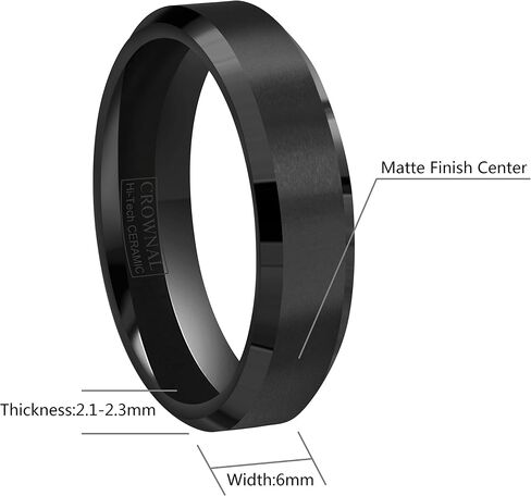 CROWNAL 4mm 6mm 8mm Black Ceramic Wedding Band Ring Men Women Couple Matte Finish Beveled Edges Comfort Fit Size 4 To 16 in Saudi Arabia