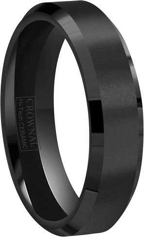 CROWNAL 4mm 6mm 8mm Black Ceramic Wedding Band Ring Men Women Couple Matte Finish Beveled Edges Comfort Fit Size 4 To 16 in Saudi Arabia