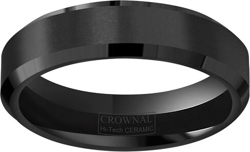 CROWNAL 4mm 6mm 8mm Black Ceramic Wedding Band Ring Men Women Couple Matte Finish Beveled Edges Comfort Fit Size 4 To 16 in Saudi Arabia
