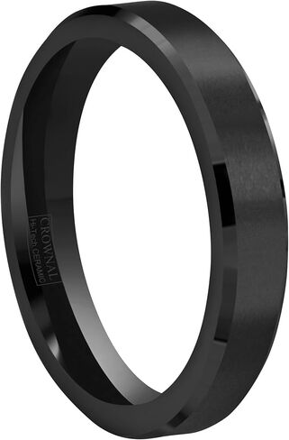 CROWNAL 4mm 6mm 8mm Black Ceramic Wedding Band Ring Men Women Couple Matte Finish Beveled Edges Comfort Fit Size 4 To 16 in Saudi Arabia